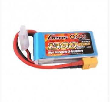 Gens ace 1300mAh 7.4V 25C 2S1P Lipo Battery Pack met XT60 aansluiting