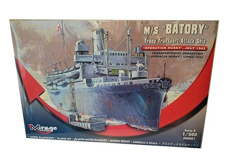 Bouwpakket Hobby Mirage schaal 1:500 Mirage Hobby 50801, 1:500 scale, M/S &#039;Batory&#039; Troop Transport-Attack Ship &#039;Operation Husky&#039;, July 1943, plastic model kit