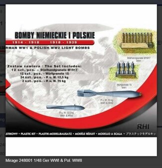 Modelbouw pakket Mirage-Hobby Mirage 248001 1/48 Ger WWI &amp; Pol. WWII light bombs