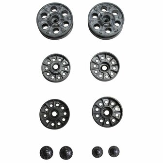 Metalen aandrijfwielen en geleidewielen Metal drive and idler wheels for T34/85 Item number: 13838909003
