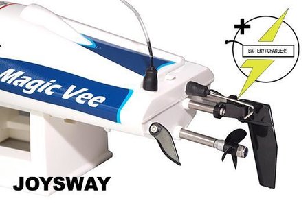 RC speedboot Joysway  Race Boat - Electric - RTR - Magic Vee V5 - with 6.4V 320mAh LiFe &amp; USB/12V Charger