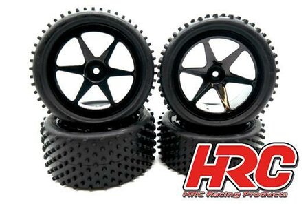 Tires - 1/10 Buggy - mounted - Black wheels - 4WD Front &amp; Rear - 2.2&quot; - Stub Pattern (4 pcs)