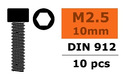 G-Force RC GF-0100-010 - Revtec - Cilinderkopschroef - Binnenzeskant - M2,5X10 - Staal - 10 st