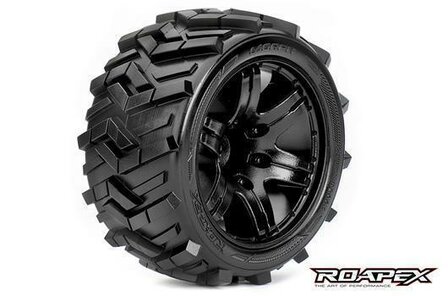 RXR2004-B0  Tires - 1/10 Stadium Truck - mounted - 0 offset - Black wheels - 12mm Hex - Morph (2 pcs)