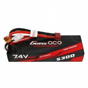 Gens ace 5300mAh 7.4V 2S1P 60C car Lipo Battery Pack Hardcase 24 with T Plug