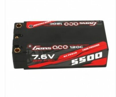 Gens ace 5500mAh 7.6V High Voltage 120C 2S2P Racing Series Shorty Black HardCase Lipo65