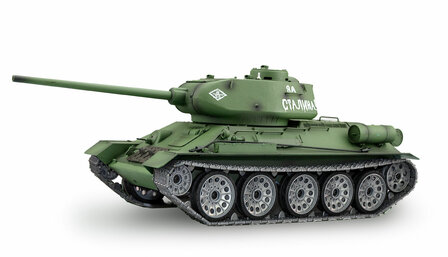 RC tank Russische T34/85 pro line 2,4 GHz  1:16  IR/BB 2.4 GHZ rook en geluid V7.0 in luxe houten kist