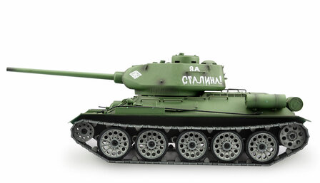 RC tank Russische T34/85 pro line 2,4 GHz  1:16  IR/BB 2.4 GHZ rook en geluid V7.0 in luxe houten kist