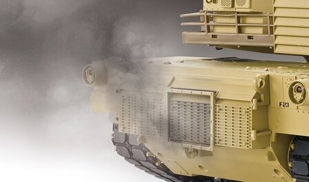 RC tank Heng Long Abrams M1A2 2.4GHZ  met schietfunctie rook en geluid metalen tracks en idler en gearboxen IR/BB V7.0