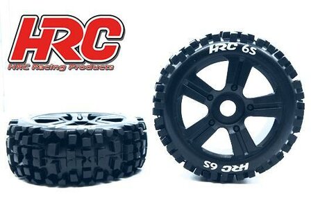 Banden HRC60816BK6S Tires - 1/8 Buggy - mounted - Black Wheels - 17mm Hex - Bulldog 6S 2pcs