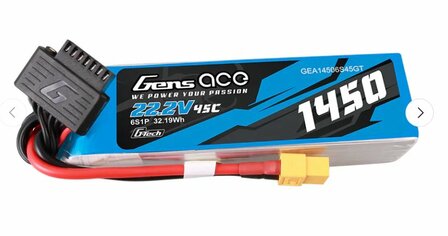 Gens Ace G-Tech 1450mAh 22.2V 45C 6S1P Lipo Battery Pack with XT60 Plug