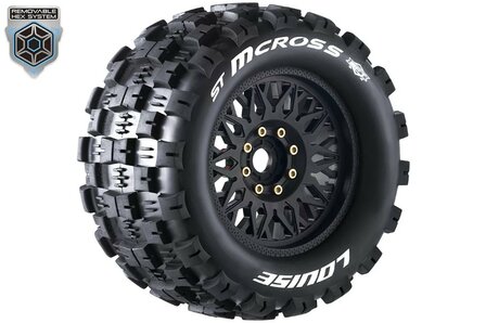 LT3327X Louise RC - MFT - ST-MCROSS - 1-8 Stadium Truck Tire Set - Mounted - Sport - Black Wheels - Removable 0" &amp; 1/2" OFFSET HEX 17mm - L-T3227X 2stuks