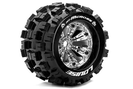 LT3276CH Louise RC - MT-MCROSS - 1-8 Monster Truck Tire Set - Mounted - Sport - Felgen 3.8 Chrom - 1/2-Offset - Hex 17mm - L-T3276CH