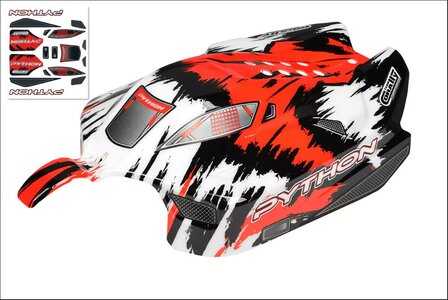 Body compleet afgelakt voor C-00180-375-2 Team Corally - Polycarbonaat behuizing - Python XP 6S - 2021 - Gespoten - Gesneden
