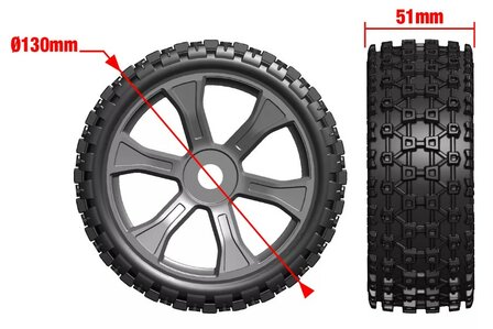 C-00180-856 Team Corally - Rebel XMS - ASUGA XLR Off-Road banden - Laag profiel - Gelijmd op zwarte velgen - 1 paar