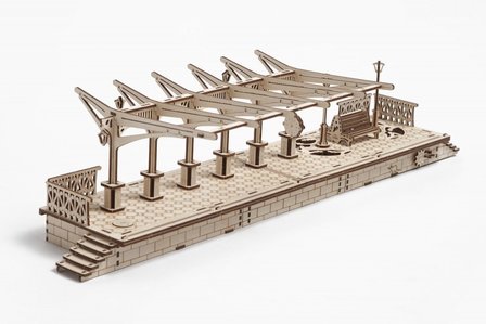 Houten bouwpakket Ugears trein station 74cm