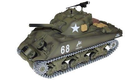 RC tank  U.S.M4A3 Sherman metalen tracks en aandrijving 2.4GHZ rook, geluid IR/BB Control edition in luxe opbergkist