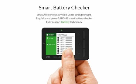 ISDT BattGo BG-8S Battery Meter, LCD Display Digital Battery Capacity Checker Battery Balancer Battery Tester for LiPo/Life/Li-ion/NiMH/Nicd