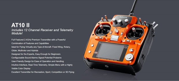 Zenderset RadioLink AT10 II  2.4Ghz Includes 12 Channel Receiver and Telemetry Module