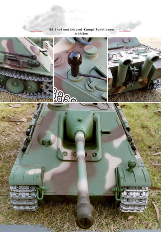 RC tank ET5675  JAGDPANTHER groen1:16  met rook en geluid  2.4GHZ zender, IR/BB, V7.0 metalen tracks