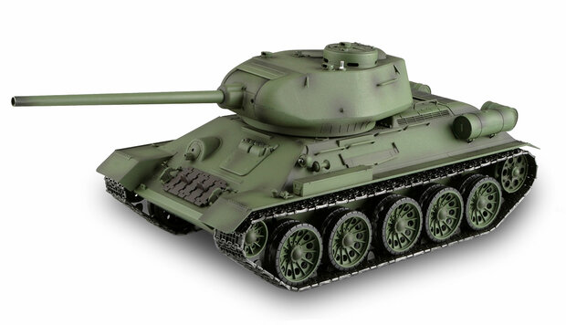 RC tank Russische T34/85 advanced line 2,4 GHz  1:16  IR/BB 2.4 GHZ rook en geluid V7.0 in luxe houten kist