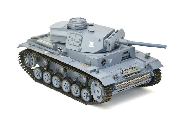 RC tank RC Panzer "Kampfwagen III 1:16 Heng Long, rook en geluid, metalen gearbox, 2,4Ghz, V7.0 Pro uitvoering