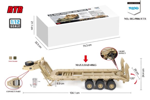 RC 22508 1:12 U.S. M747 SEMI TRAILER (RTR) zandkleur