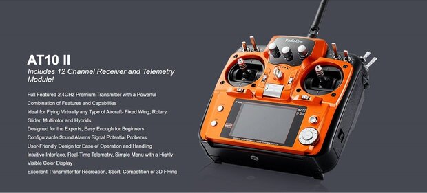 Zenderset RadioLink AT10 II  2.4Ghz Includes 12 Channel Receiver and Telemetry Module kleur grijs