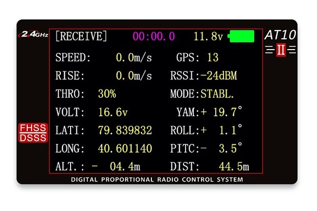 Zenderset RadioLink AT10 II  2.4Ghz Includes 12 Channel Receiver and Telemetry Module kleur grijs