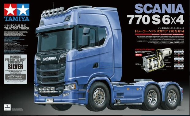 Tamiya bouwpakket vrachtwagen 56373 1:14 RC Scania 770S 6x4 Silver pre-painted