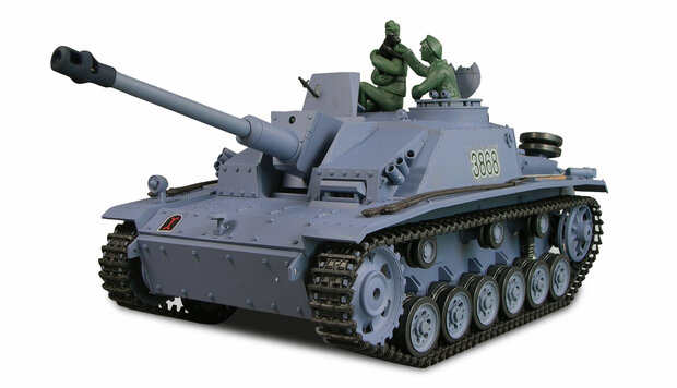 RC tank Sturmgeschütz III R&S/2.4GHZ AMEWI QC Control Edition rook, geluid, BB IR V7.0 23067