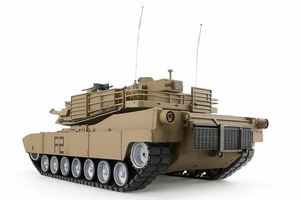 RC tank 1/16 RC Tank “M1A2 Abrams” 1:16 Heng Long - Rook & Geluid, stalen tandwielen, metalen rupsbanden en metalen wielen, 2,4 GHz V7.0 – PRO met RRZ