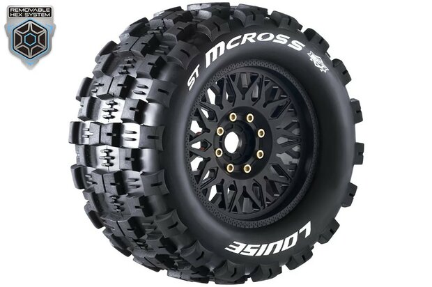 LT3327X Louise RC - MFT - ST-MCROSS - 1-8 Stadium Truck Tire Set - Mounted - Sport - Black Wheels - Removable 0" & 1/2" OFFSET HEX 17mm - L-T3227X 2stuks