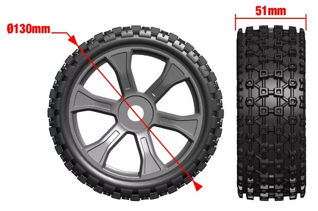 C-00180-856 Team Corally - Rebel XMS - ASUGA XLR Off-Road banden - Laag profiel - Gelijmd op zwarte velgen - 1 paar